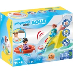 PLAYMOBIL 70635 1.2.3 AQUA Badeinsel Mit Wasserrutsche, Konstruktionsspielzeug